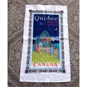 Vintage 1996 Magenta Quebec Chateau Frontenac 100% Linen Tea Towel Canada 16x28"